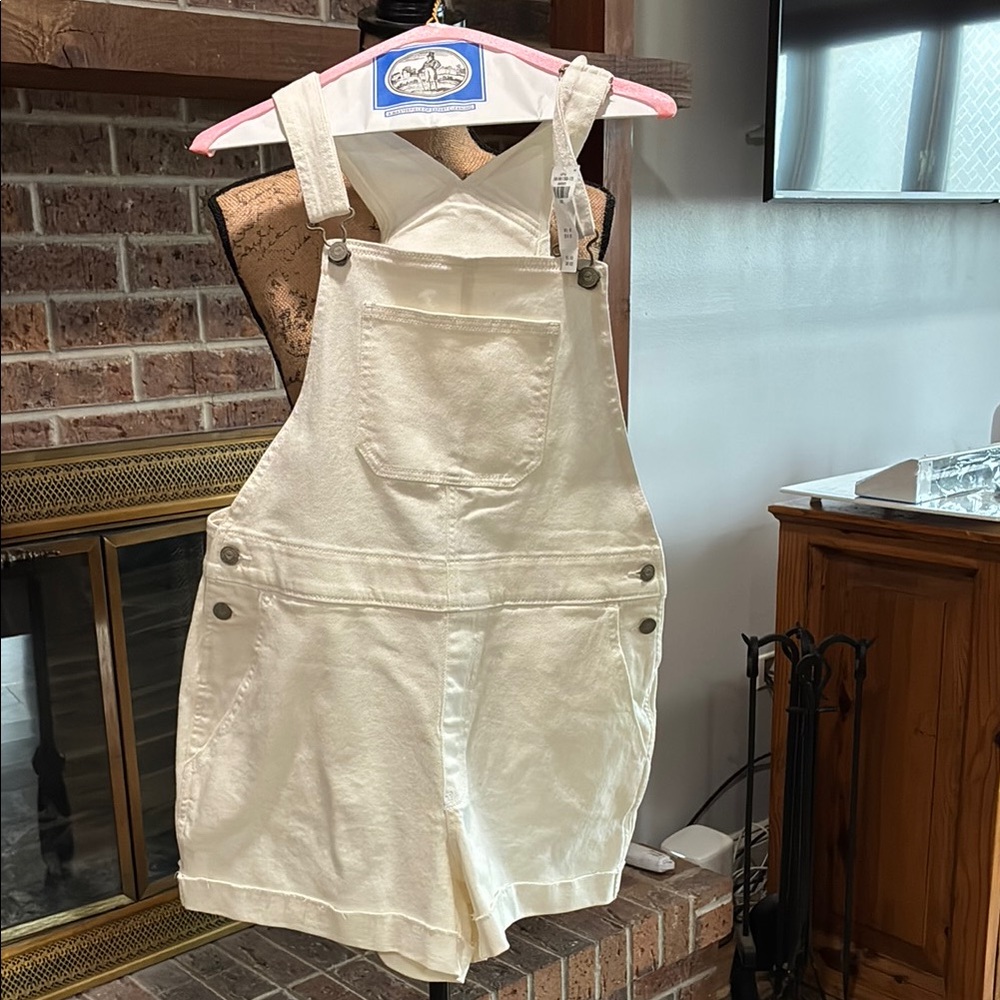 Hollister Cream Denim Overall Shorts